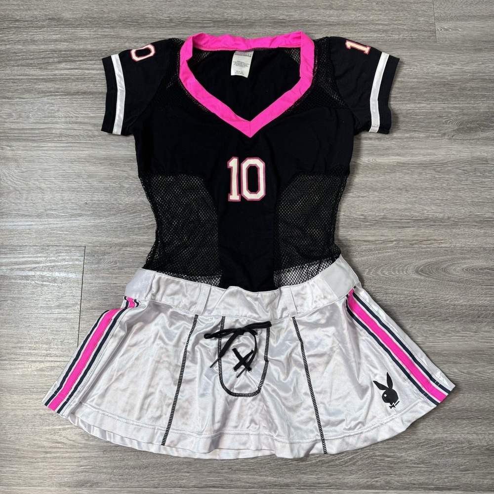 Vintage Y2K Playboy Custome One Piece Dress Lace Up Mesh Skirt Sporty Sexy XS